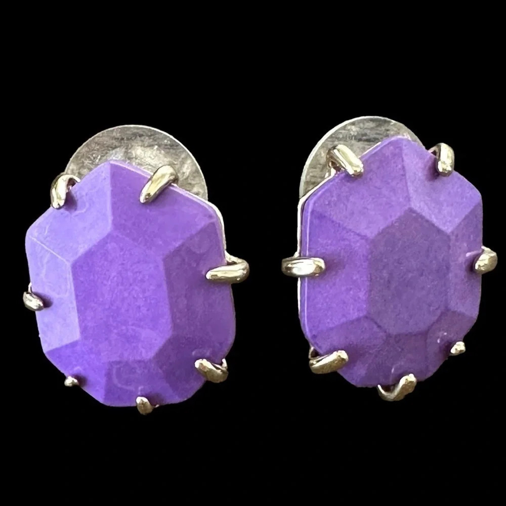 Rare Kendra‎ Scott Morgan Gold Tone Multi Faceted Post Earrings Neon Purple